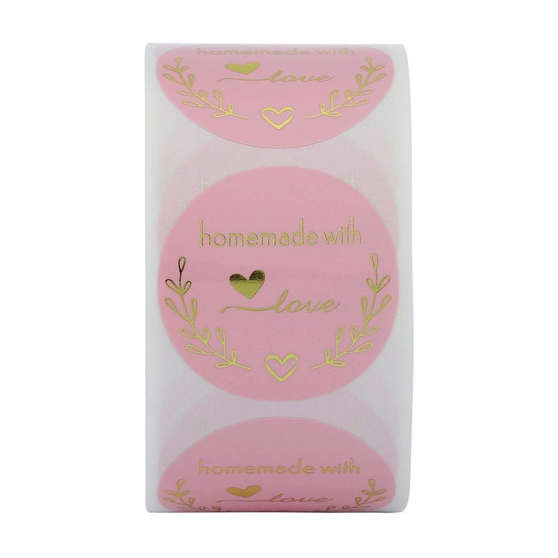 Yoption 1.5 Inch Round Homemade with Love Stickers Pink for Packaging, Cookie Bags, Small Shop Local Handmade, 500 Labels per Roll - Image 3